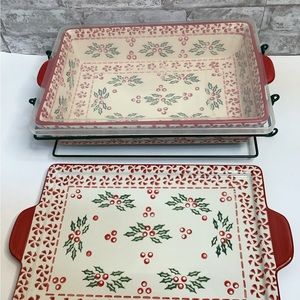 Temptations Peppermint Ovenware Baking Dish Sheet Cover Metal Basket New 4 PCs